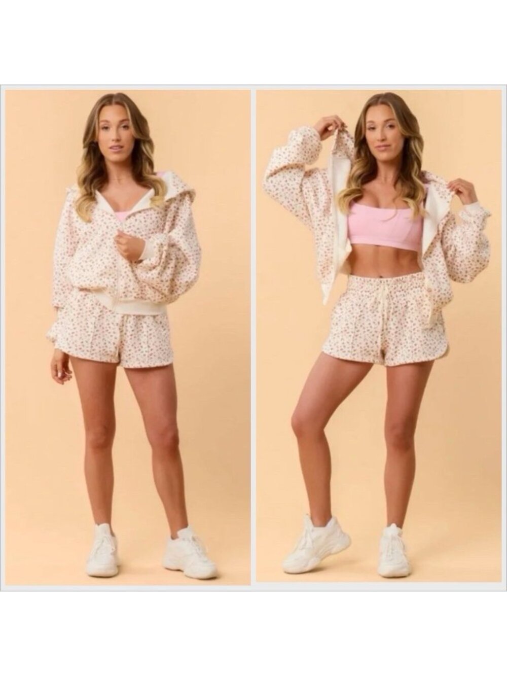 Blogilates 1X Marshmallow Hoodie Cream Floral Oversized Zip Up Coquette NWT
